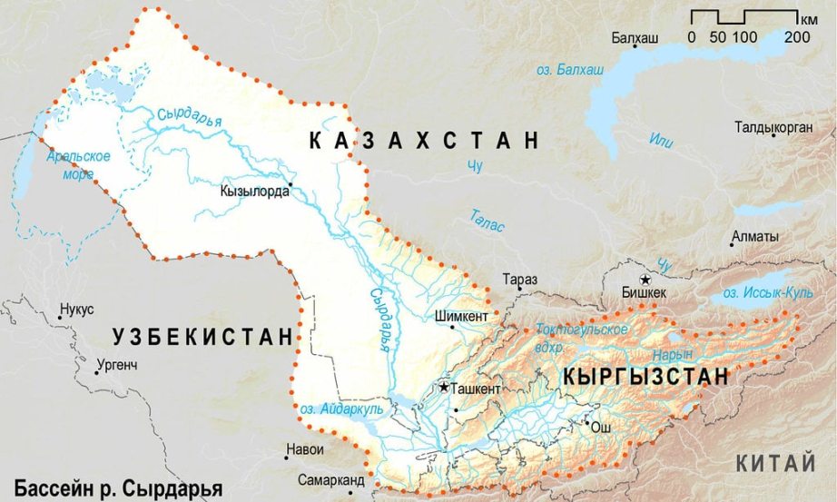 Карта бассейна реки Сырдарья